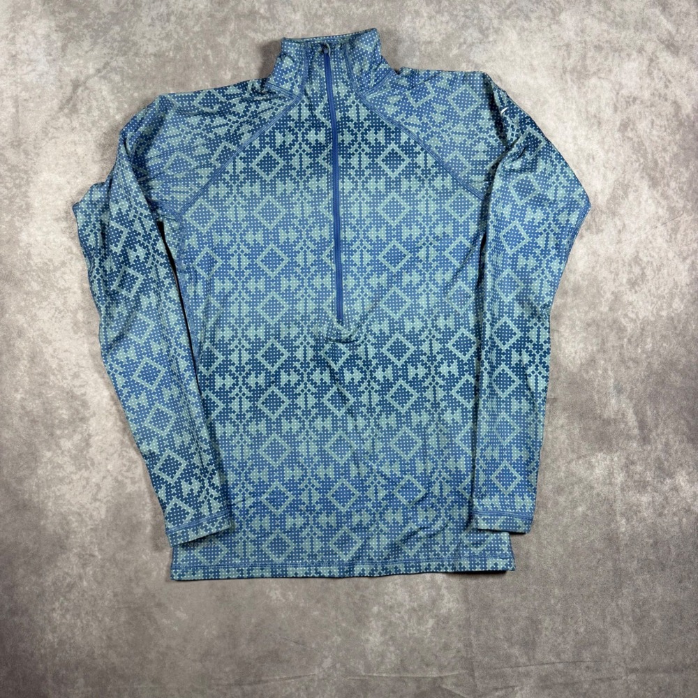 Nike Pro Hyperwarm Womens M Blue Geometric Half Zip Long Sleeve Top Athletic Gym